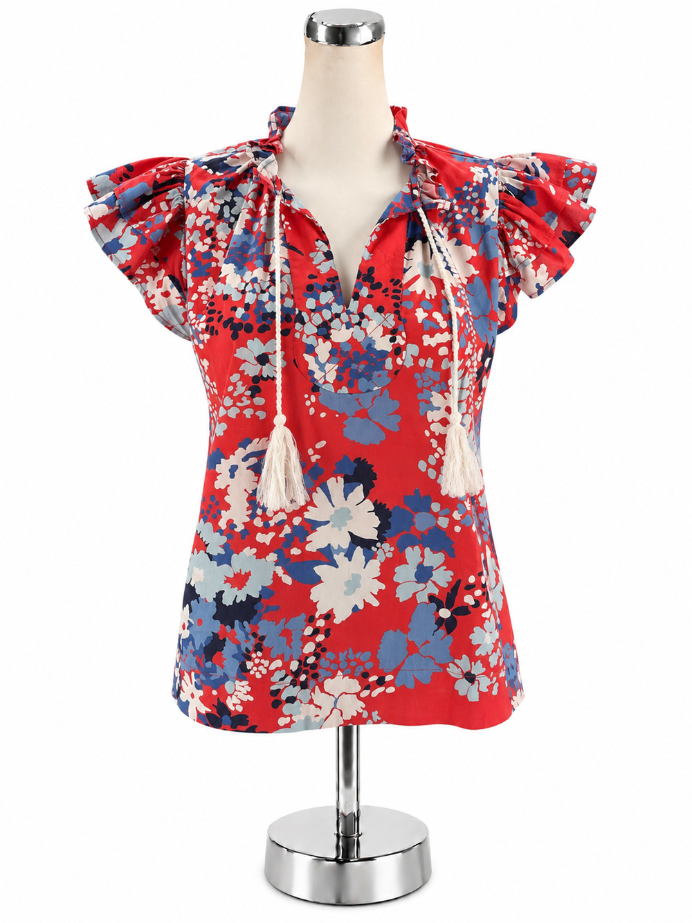 CK Bradley Coral/Blue Floral Pre-Owned Ladies Top - Size Small